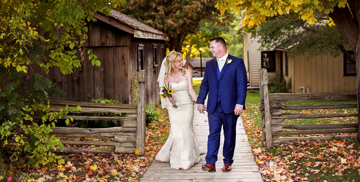 Black creek pioneer village offers the perfect backdrop for a wedding photo