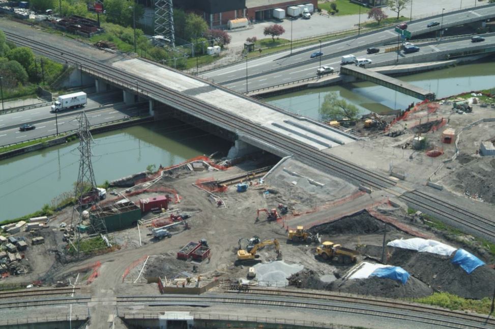 Northern span of the Don River Bridge under construction and the Bala Underpass