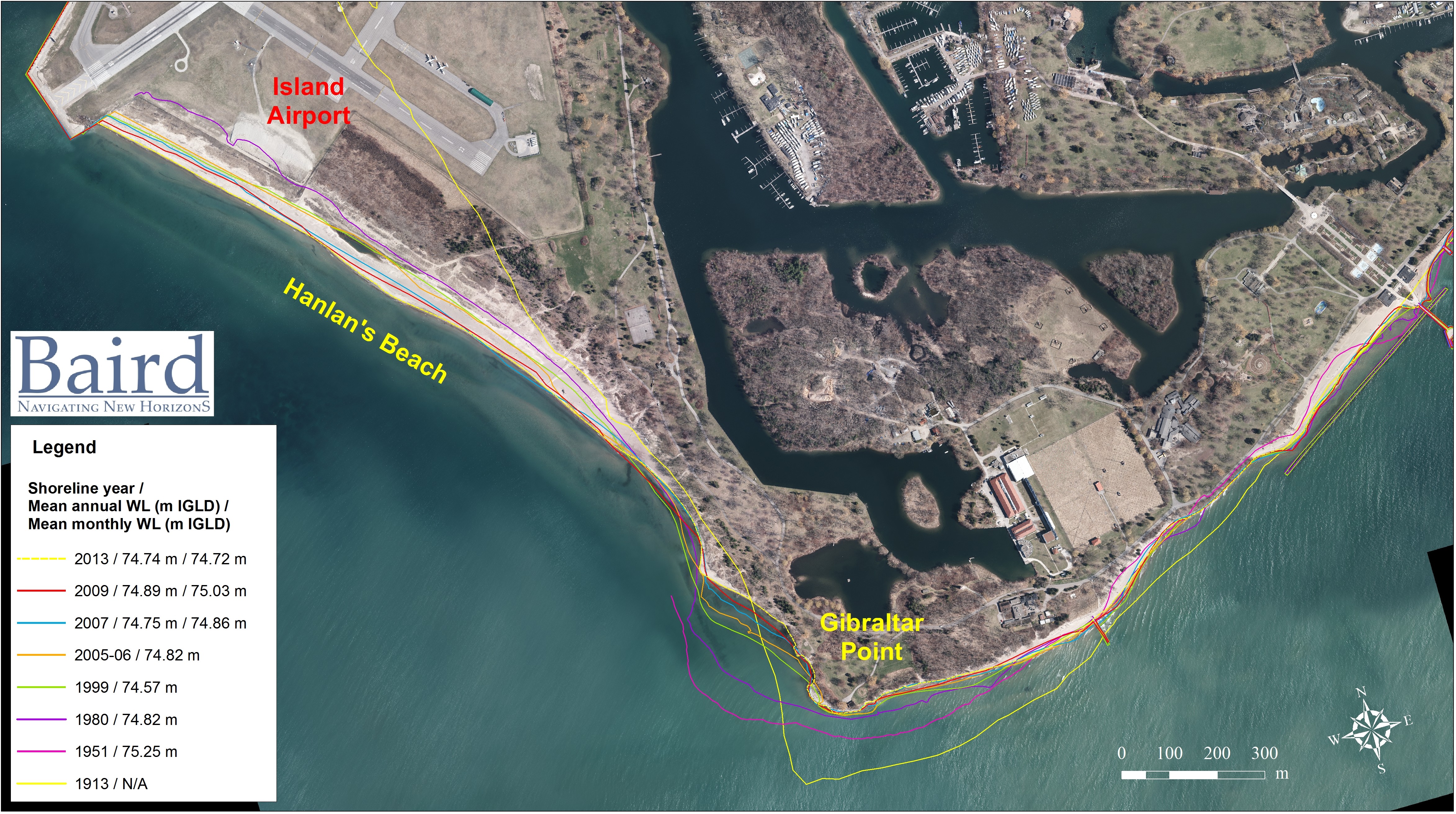 Gibraltar Point Erosion Control Project Historic Shoreline from 1913 to 2013