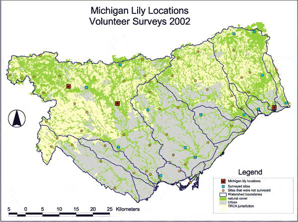Map, Michigan Lily Locations