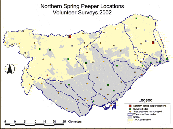 Map, Northern Spring Peeper Locations