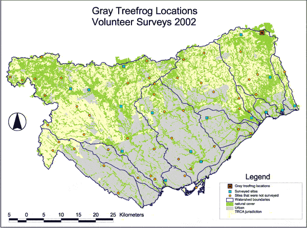 Map, Grey Treefrog Locations