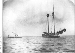 Historical photo of ship on Lake Ontario, stonehooking