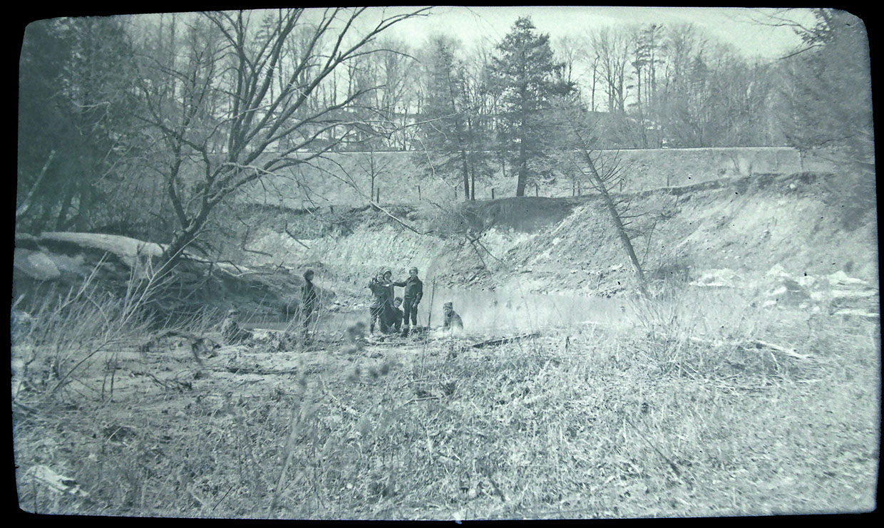 archival photograph of children playing along the Don River