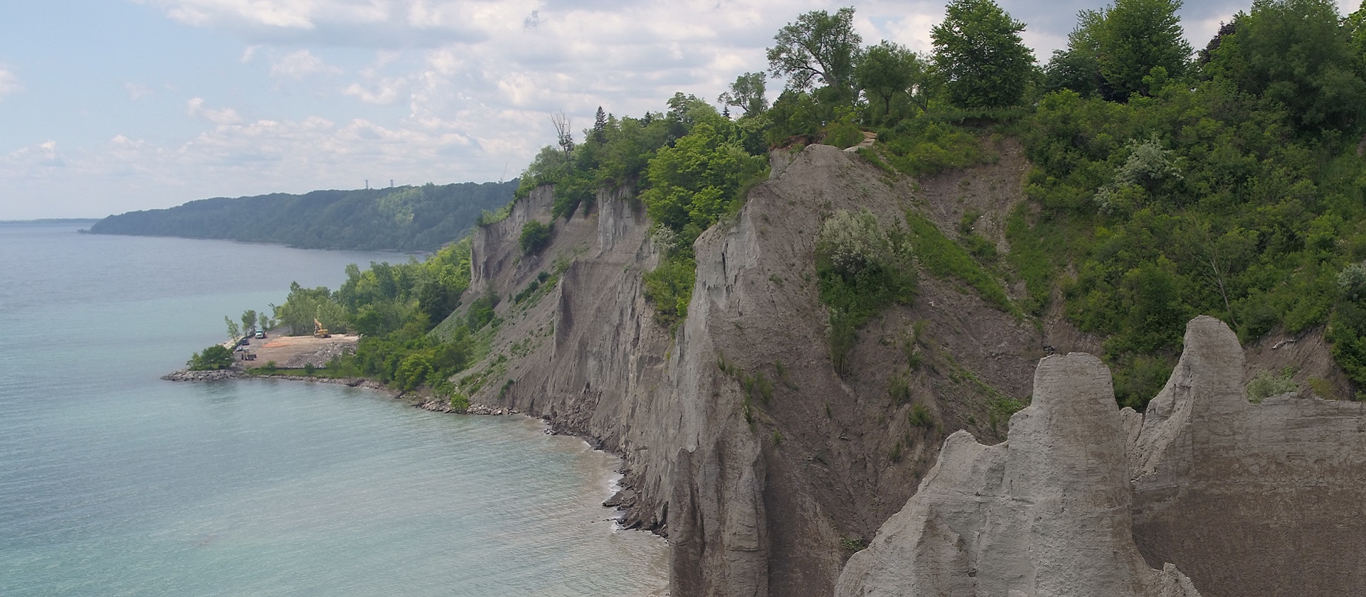 aerial view of Scarborough Bluffs looking west