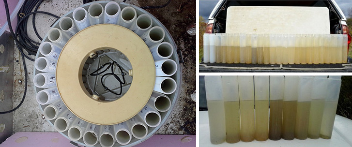 plastic containers filled with stormwater samples