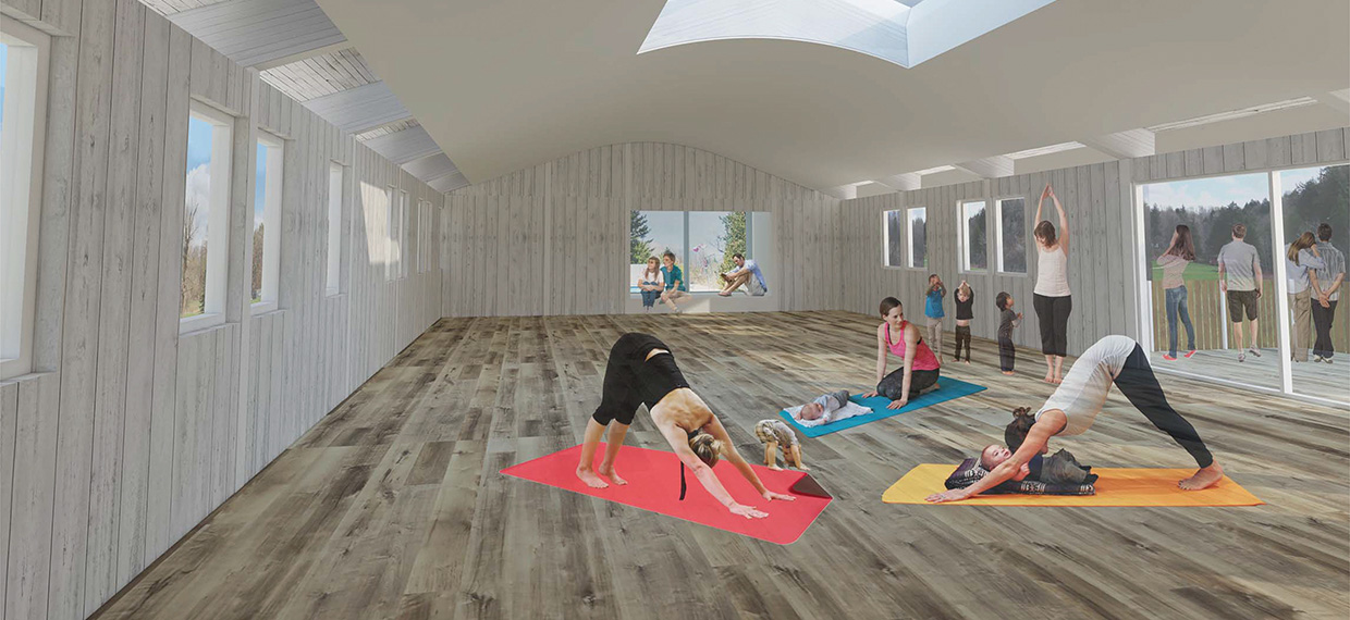 architectural rendering of Bolton Camp Rec Centre being used as a yoga studio