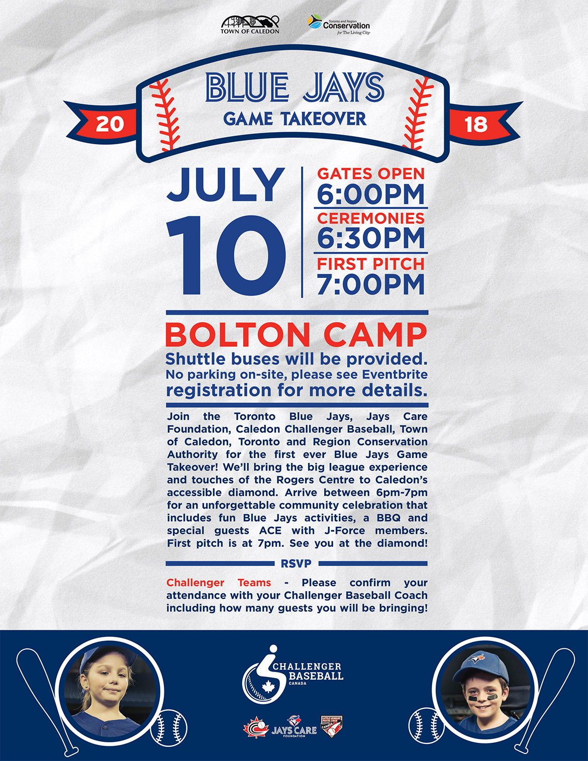 Bolton Camp Blue Jays game takeover poster