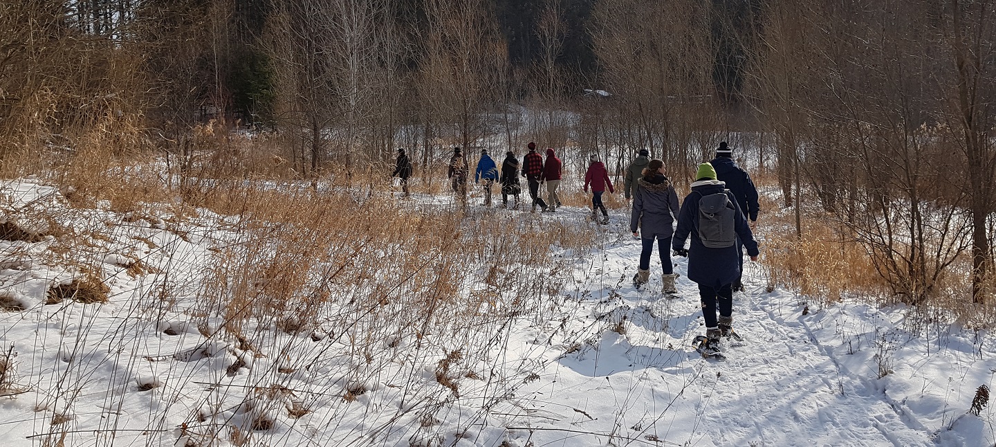 adult learning group snowshoeing at Albion Hills Field Centre