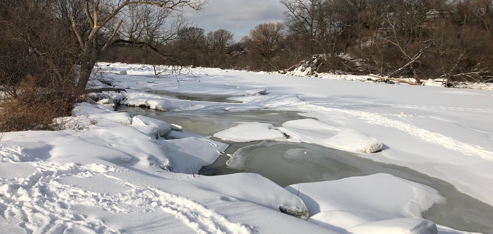 ice jam on Humber River near Old Mill poses spring safety hazard