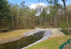 Vegetated buttress bank protection and pool and riffle system at Wilket Creek Park (Reach 2).