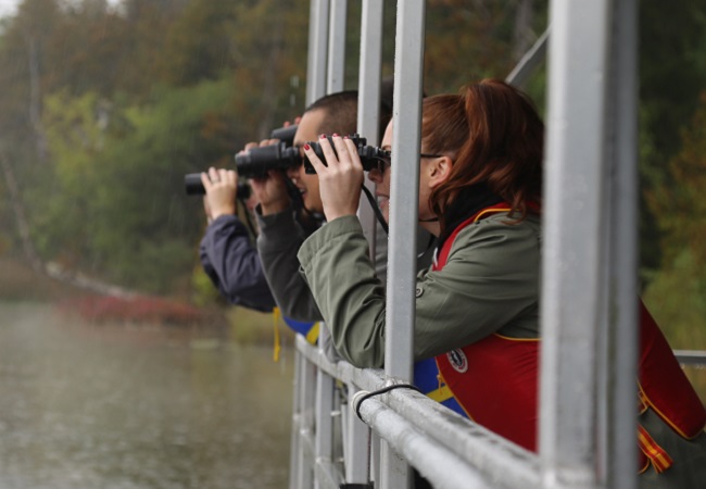 bird watchers at Lake St George field centre