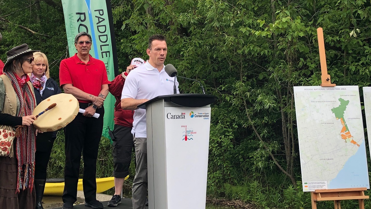 TRCA CEO John MacKenzie speaks at the Rouge National Urban Park land transfer announcement.