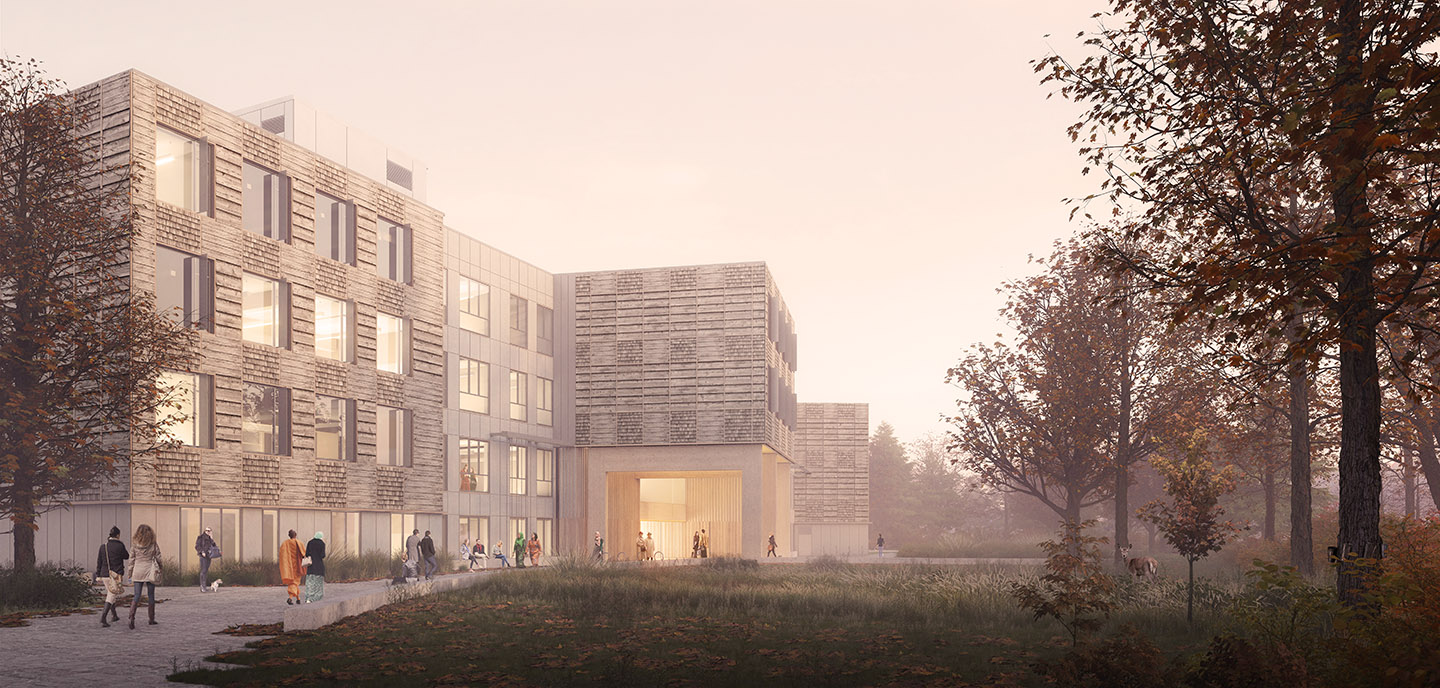 architectural rendering of new TRCA mass timber office building