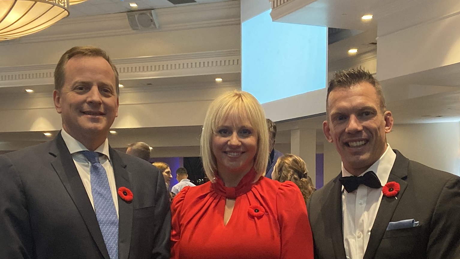 Minister of Environment Conservation and Parks Jeff Yurek with TRCA Chair Jennifer Innis and TRCA CEO John MacKenzie celebrate environmental leaders at Living City Dinner