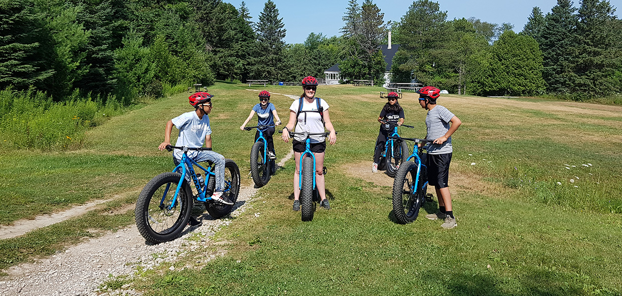 campers learn to ride bicycles at Albion Hills Field Centre