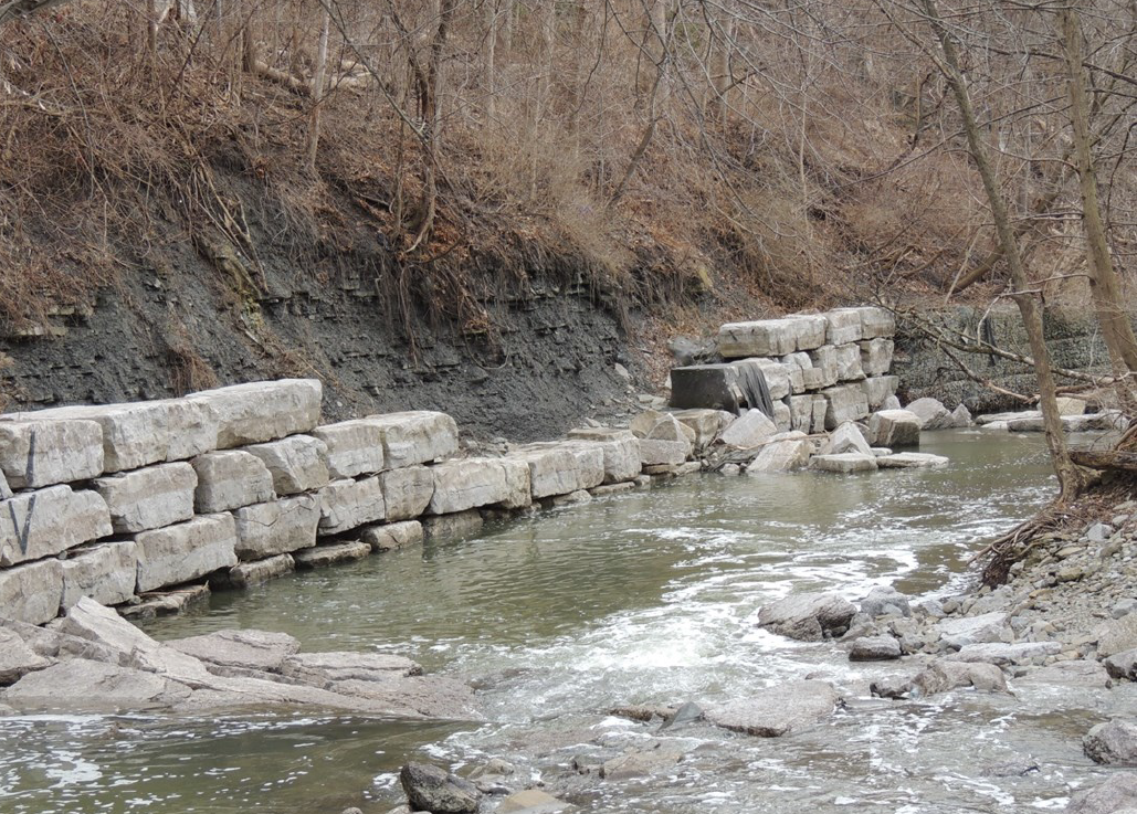 Visible bank erosion by the side of Mimico Creek in Toronto