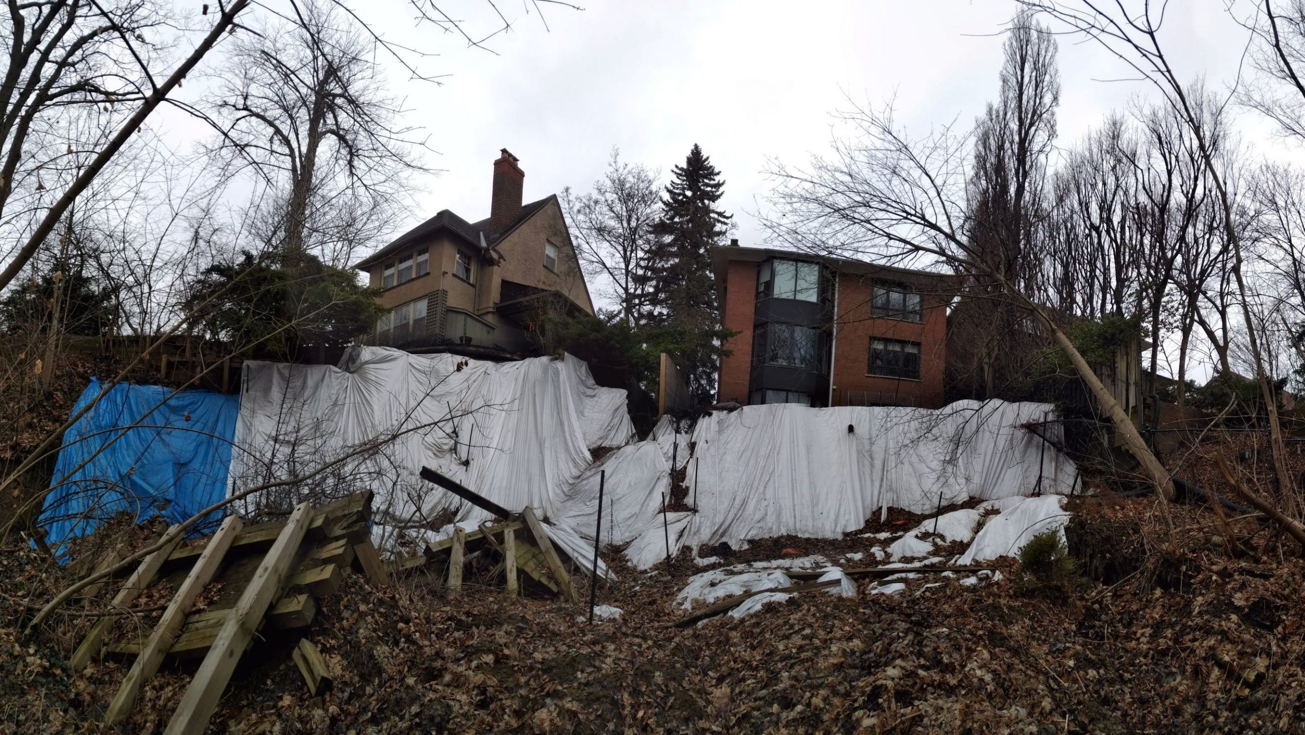Tarps were installed by TRCA staff to prevent or reduce erosion along the slope face as an interim measure while a permanent solution was being developed.