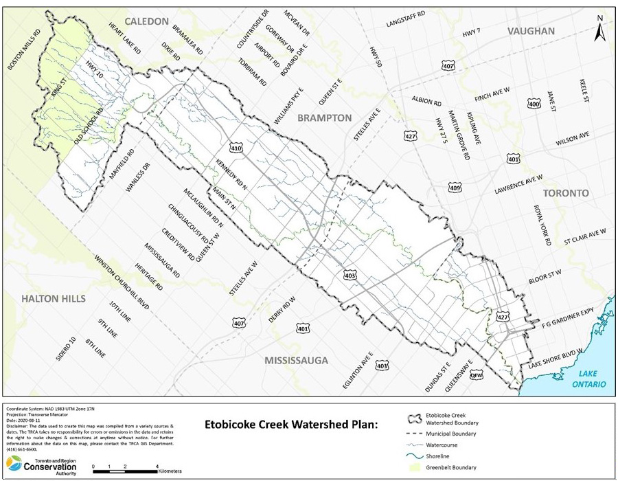 Etobicoke Creek watershed map