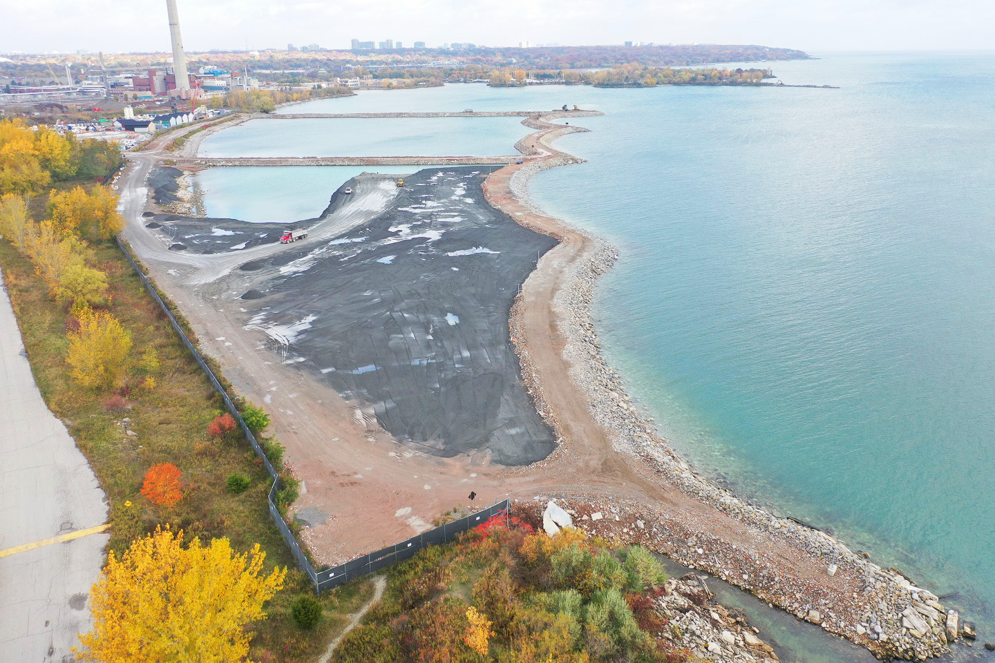 aerial view of Ashbridges Bay Landform Project Celll 1 and 2 Berms photographed in October 2020
