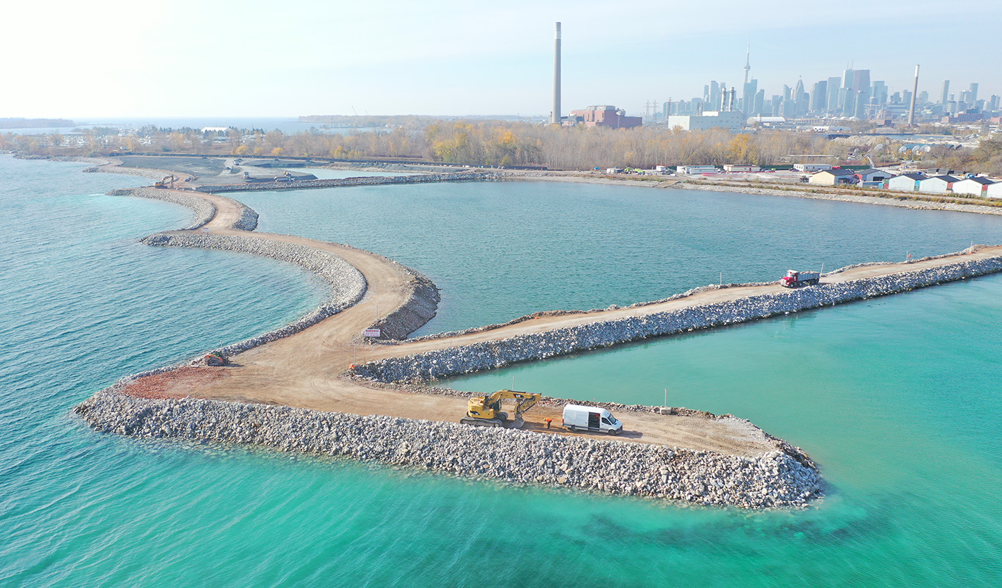 aerial view of Ashbridges Bay Landform Project Celll 2 and 3 Berms photographed in November 2020
