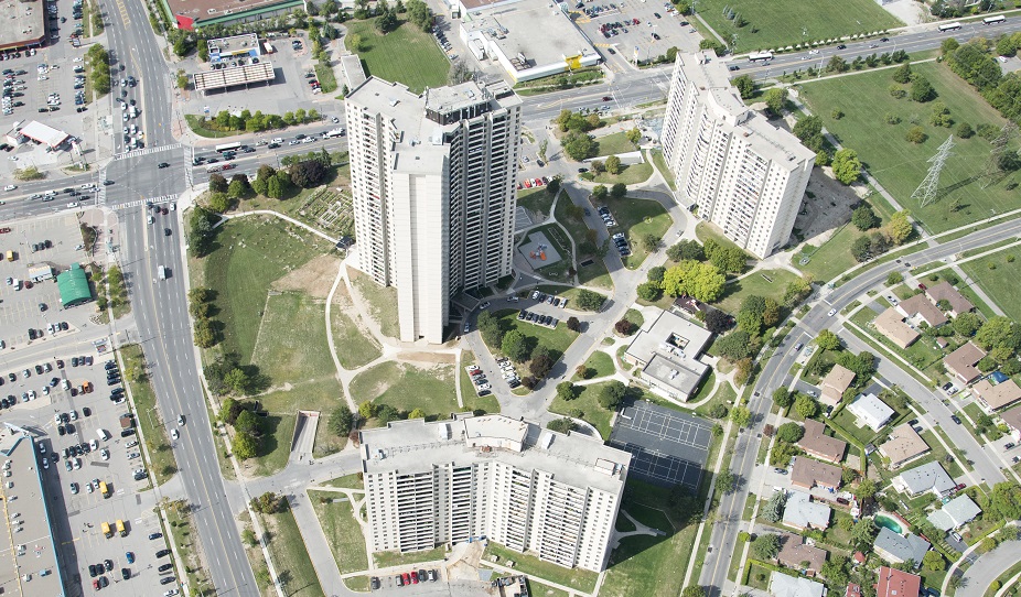 aerial view of San Romanoway Towers in Black Creek SNAP neighbourhood