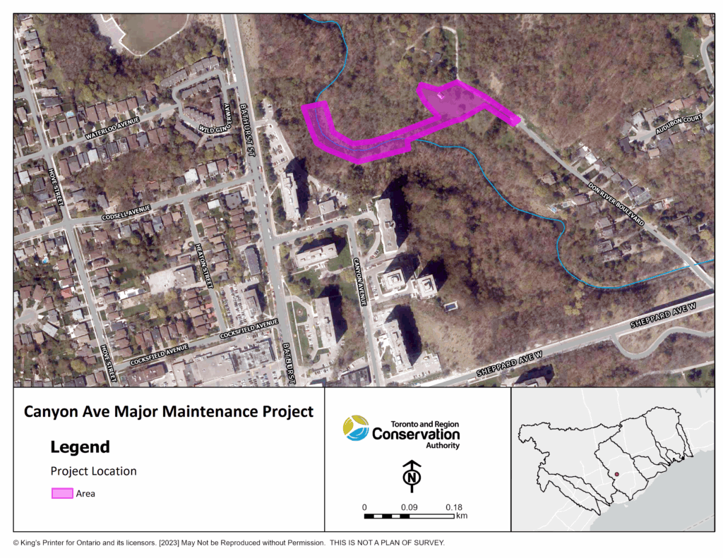 Map of the Canyon Ave Major Maintenance Project work area.
